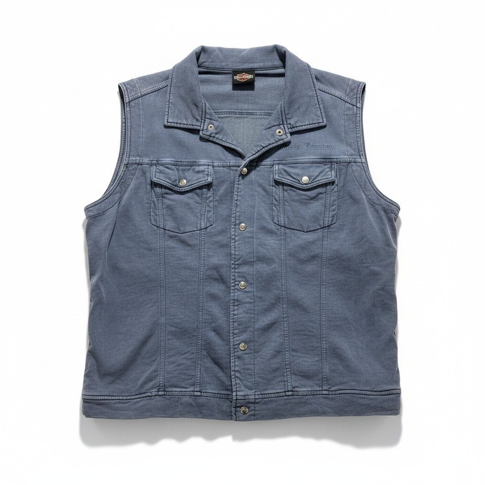 Harley-Davidson Womens L‎ Blue Cotton Snap Front Biker Vest Vintage Casual